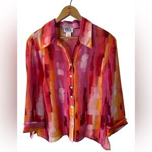 Abstract Watercolor Button Down Blouse by BFA Classics - Size L